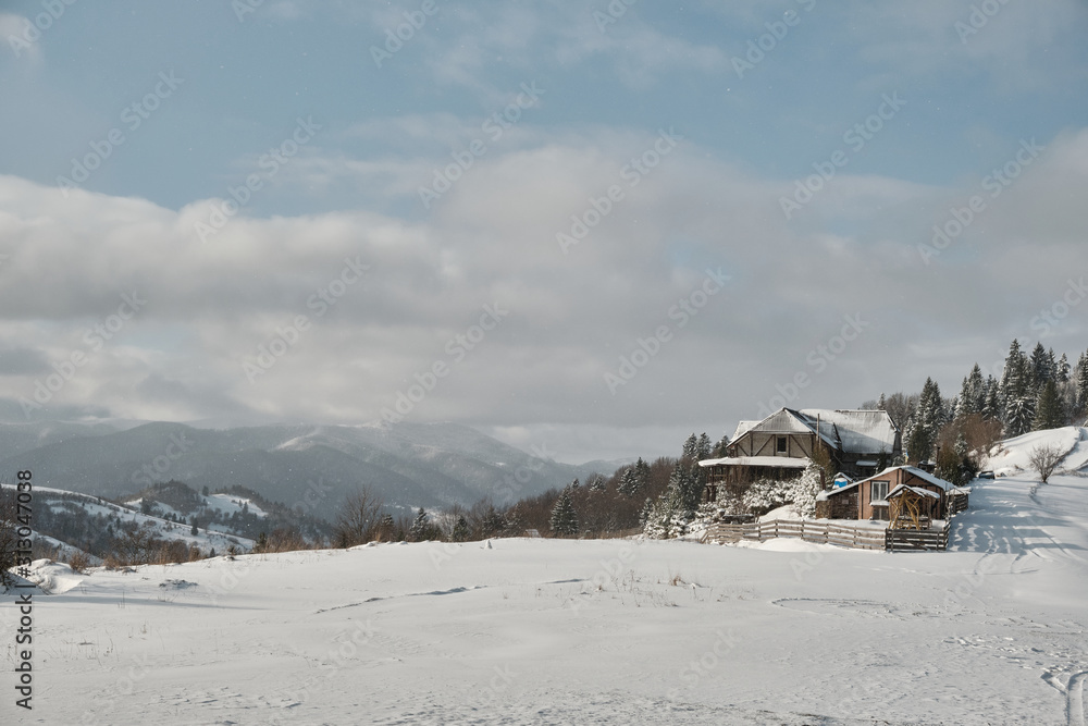 Winter mountains landscape. Karphatians wiev. Karpaty