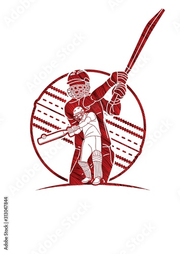 Group of Cricket players action cartoon sport graphic vector.