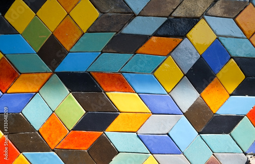 Pattern of colorful tiles decorated a wall. Colorful background
