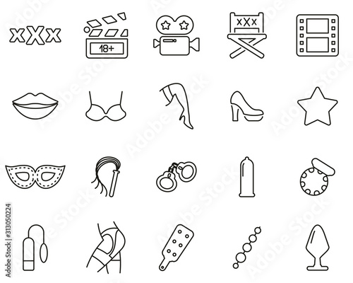 Adult Movie Icons Thin Line Set Big