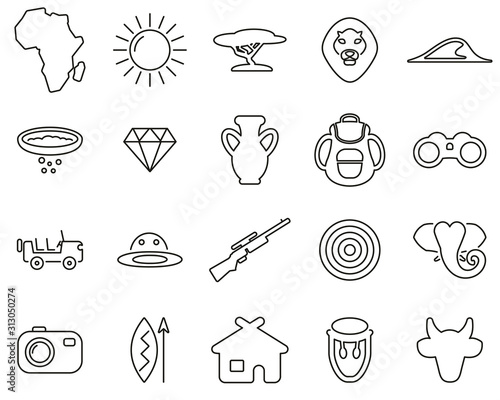 Africa Or African Culture Icons Thin Line Set Big