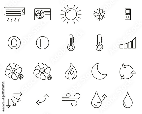 Air Conditioning Icons Thin Line Set Big