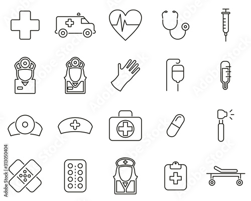 Ambulance or Emergency Response Team Icons Thin Line Set Big