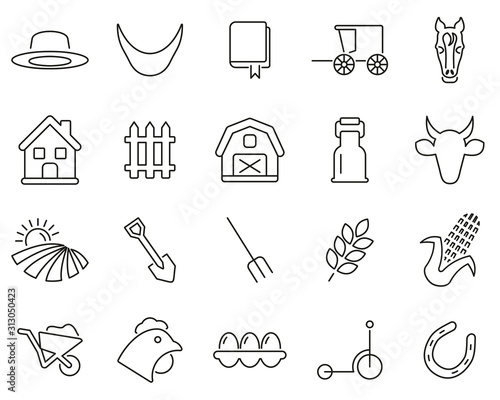 Amish Lifestyle Or Amish Culture Icons Thin Line Set Big