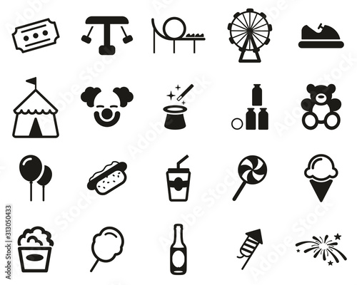 Amusement Park Icons Black & White Set Big