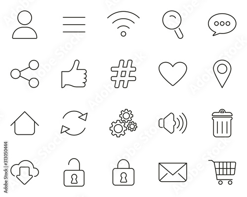 App Menu Icons Thin Line Set Big