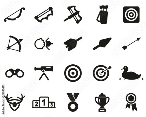 Archery Sport Or Archery Leisure Icons Black & White Set Big