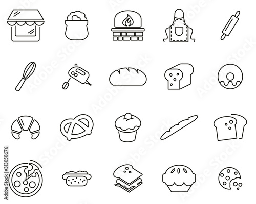 Bakery Or Bakehouse Icons Thin Line Set Big