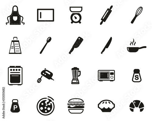 Baking Or Cooking Icons Black & White Set Big