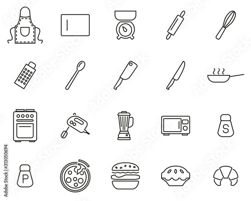 Baking Or Cooking Icons Thin Line Set Big