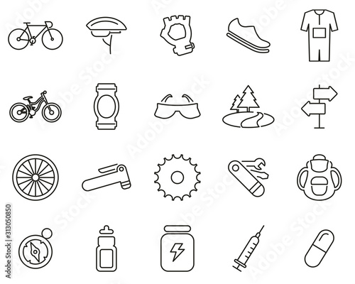 Biking & Biking Equipment Icons Thin Line Set Big
