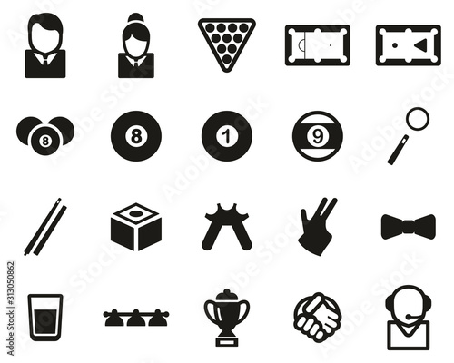 Billiards Or Pool Sport & Equipment Icons Black & White Set Big