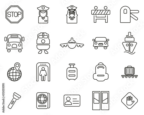 Border Crossing Icons Thin Line Set Big