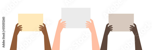 different hand holing blank placard illustration vector