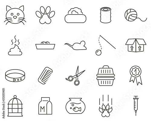Cat Or Feline Icons Thin Line Set Big