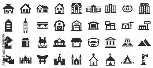 Commercial & Residential Buildings Icons Black & White Set big