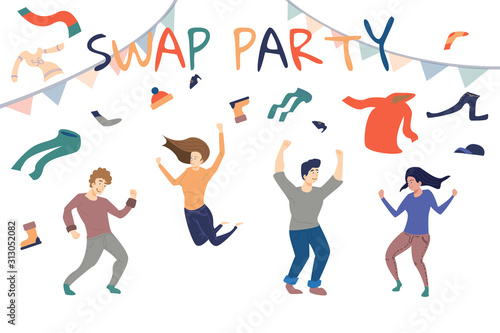 people swaping their old clothes. Clothes donation concept vector illustration. RGB vector swap party.
