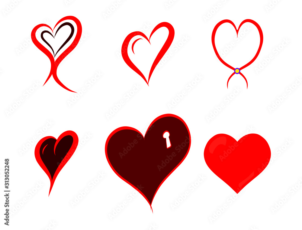 Various Vector hearts in a collection created on layers for isolation and use. Various Vector hearts in a collection created on layers for isolation and use.
