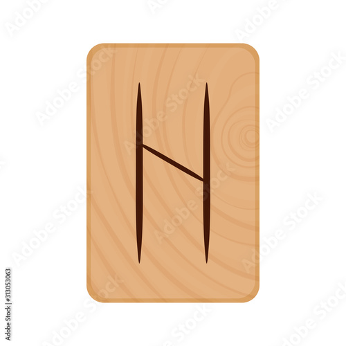 Futhark, Scandinavian Runes burned on wooden planks isolated vector stock illustration on transparent background
