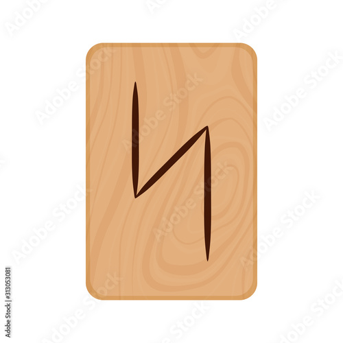 Futhark, Scandinavian Runes burned on wooden planks isolated vector stock illustration on transparent background