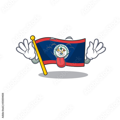 Cute flag belize cartoon mascot style with Tongue out
