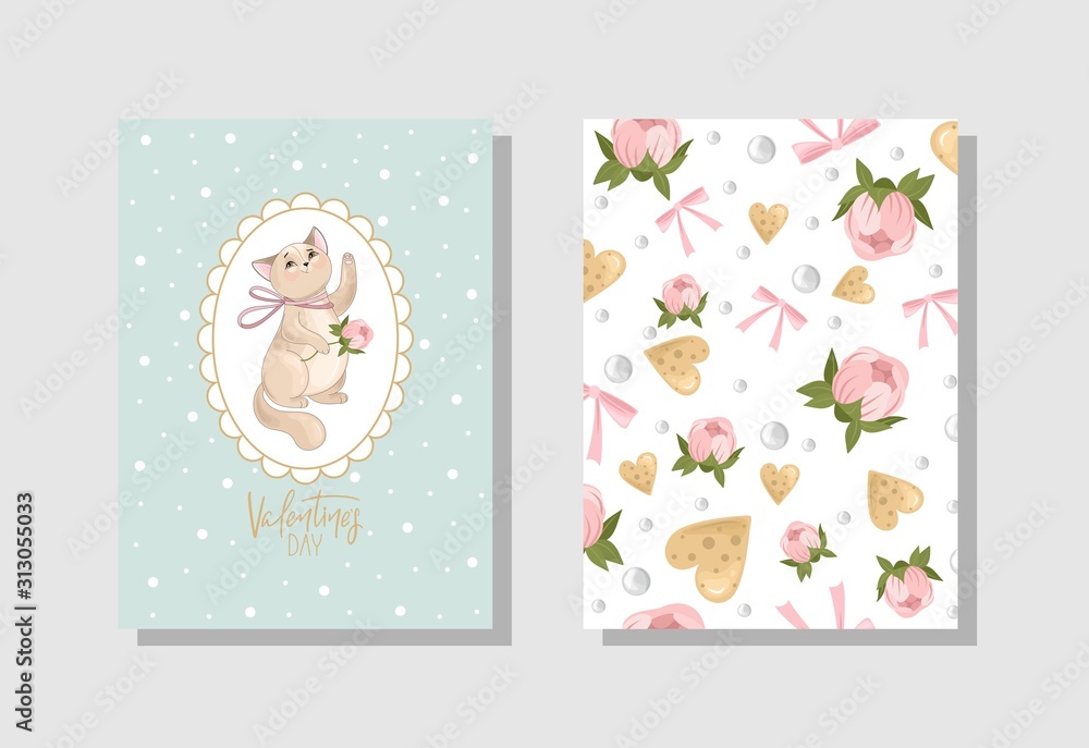 Set of Valentine's day Greeting cards with flowers, sweets, branches, romantic elements and handwritten text. Vector illustration. Template for invitation, greeting, greetings, posters. Set of Valentine's day Greeting cards with flowers, sweets, branches, romantic elements and handwritten text. Vector illustration. Template for invitation, greeting, greetings, posters.