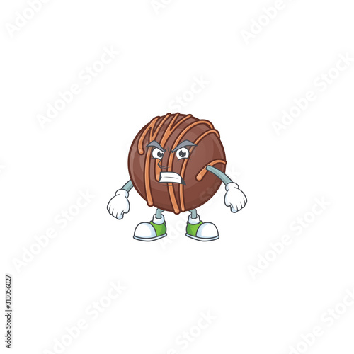 cartoon character of chocolate praline ball with angry face