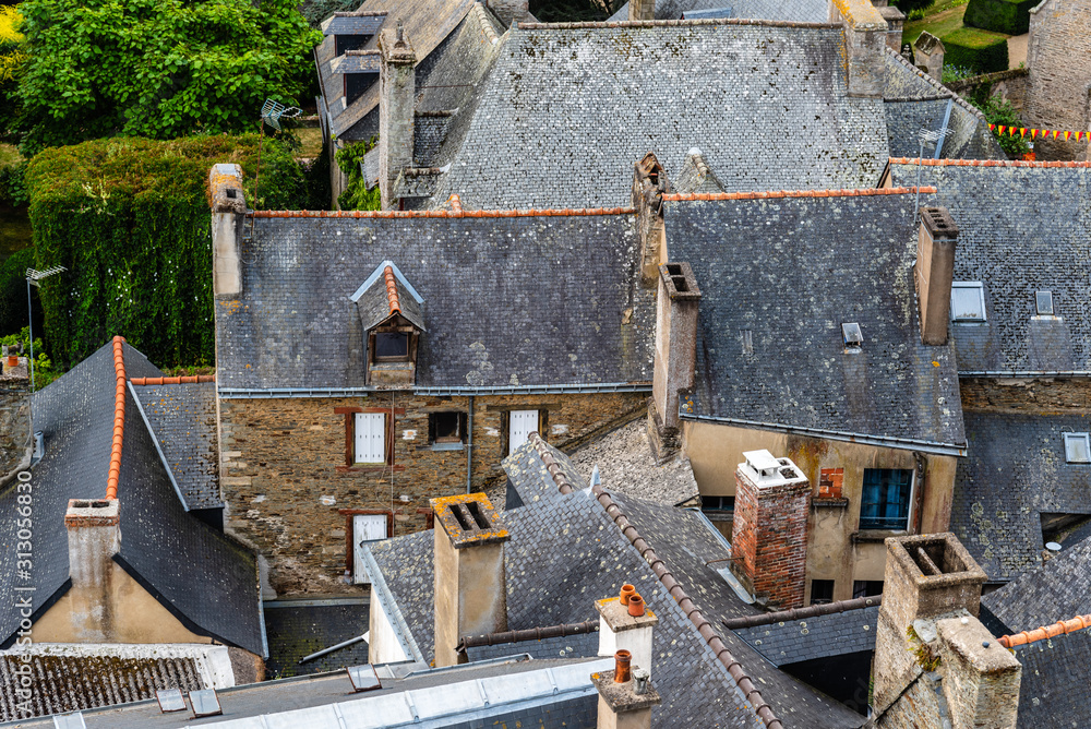 Slate roofs in medieval town. Josseline in Brittany Slate roofs in medieval town. Josseline in Brittany