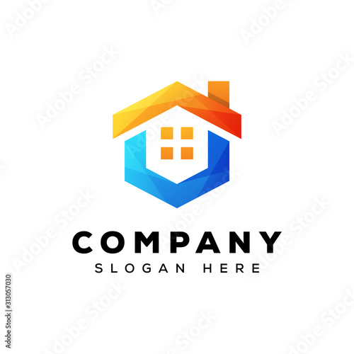 modern real estate logo, hexagon real estate, building logo