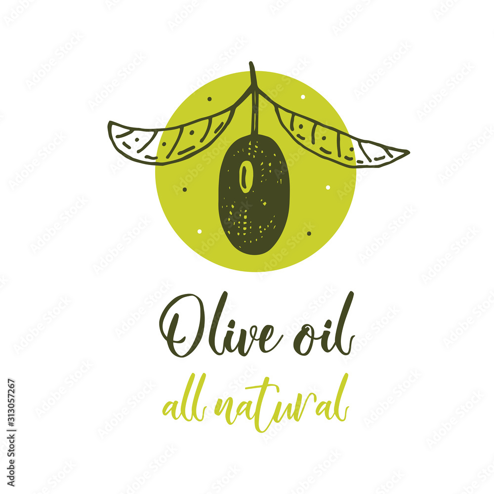 Olive branch with lettering vector hand drawn illustration ...
