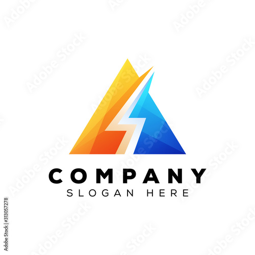 triangle bolt logo, letter a energy logo, thunder bolt logo design