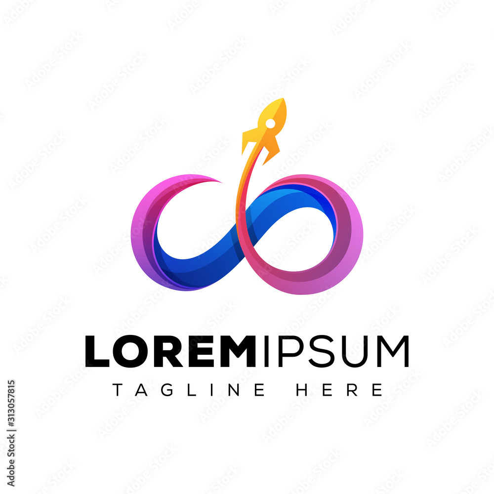 Fototapeta premium infinity launch rocket logo, rocket launch logo template