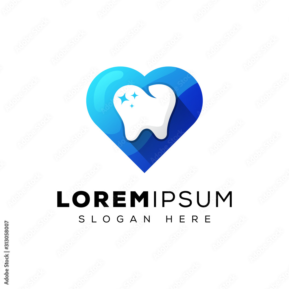 medic dental with love, blue dental care logo template
