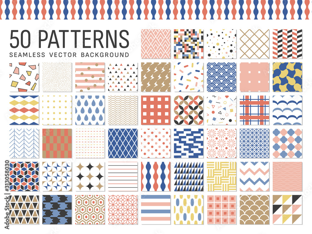 50種類の幾何学模様のシームレスパターン Stock ベクター Adobe Stock 50種類の幾何学模様のシームレスパターン Stock ベクター Adobe Stock