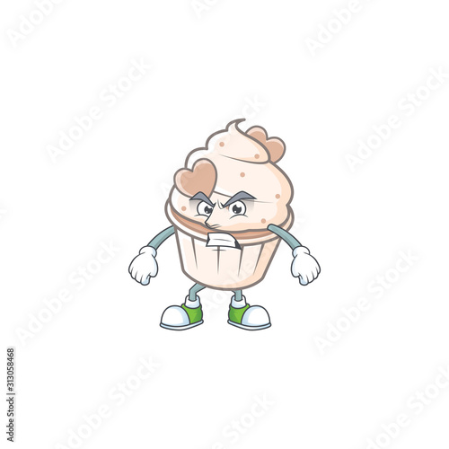 cartoon character of white cream love cupcake with angry face