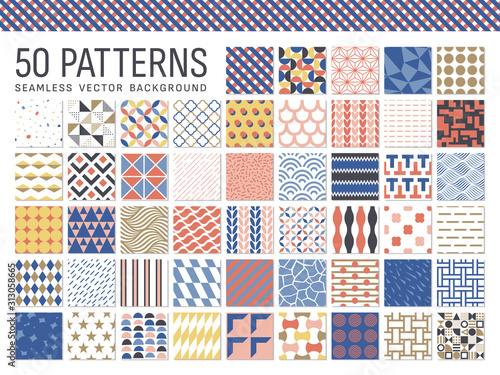 50種類の幾何学模様のシームレスパターン