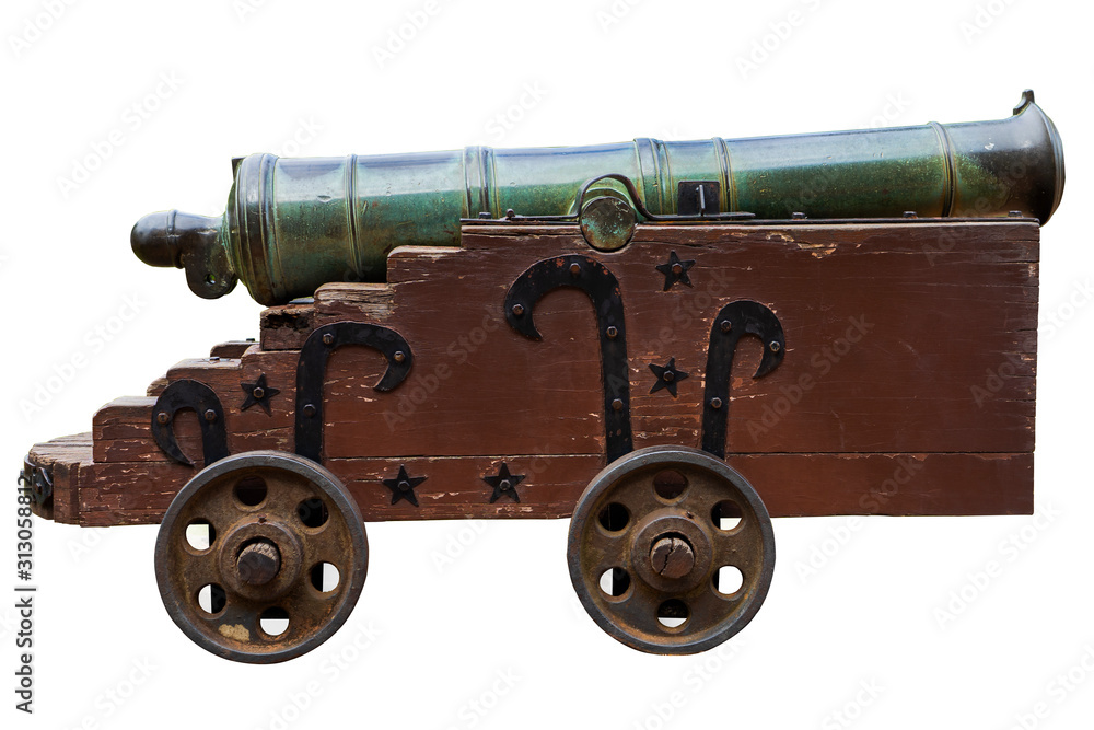 Old cannon artillery battle antique weapon on white background ,with clipping path