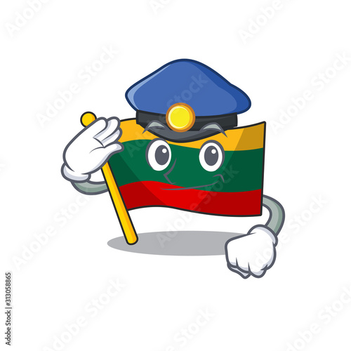 Flag lithuania Cartoon mascot performed as a Police officer