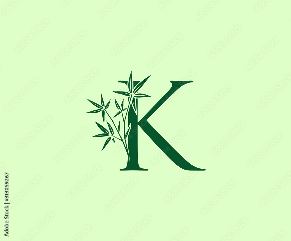 Fototapeta Green Bamboo K Letter logo icon design