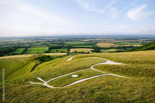 Uffington White Horse, Oxfordshire, England, UK. A prehistoric hill figure in the form of a horse, scoured into the side of a hill.