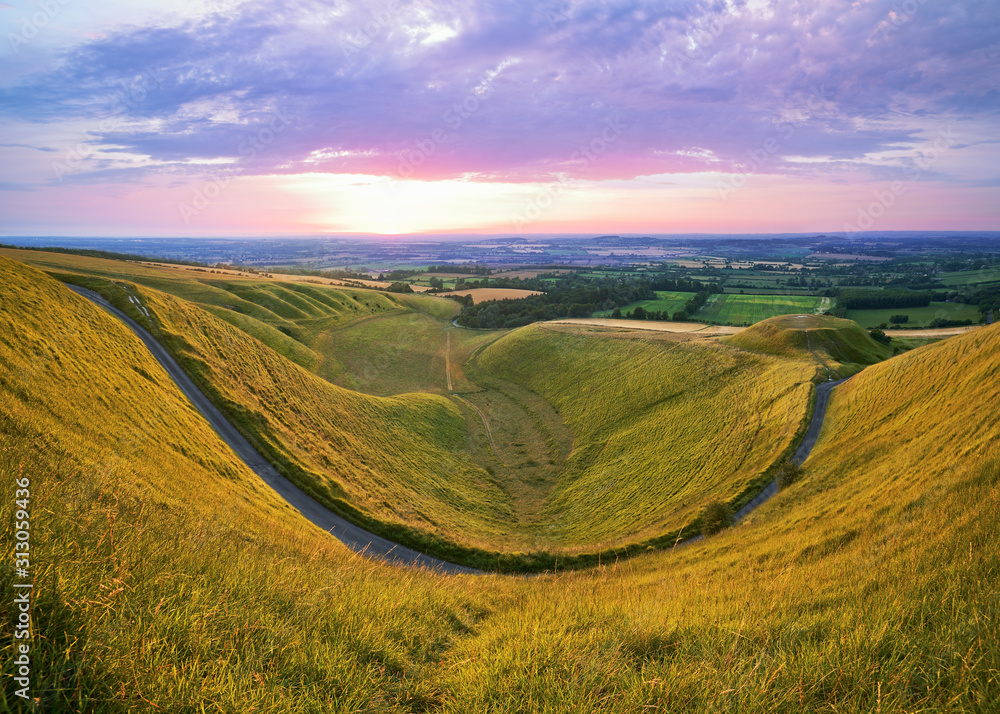 The Manger Uffington, Oxfordshire, England, UK. An ice formed steep sided valley, viewed from White Horse Hill.