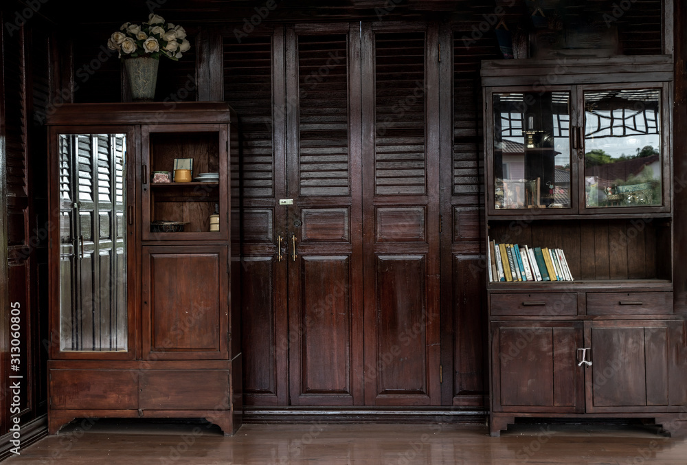 Interior inside of Vintage thai house, wood antique house Thai Style architecture, traditional thai house.