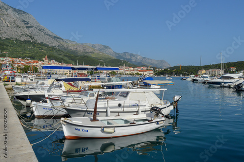 Fisherman's boats in wharf in Makarska, Croatia on June 9, 2019.