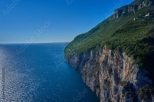 Rocks on Lake Garda, Italy aerial view