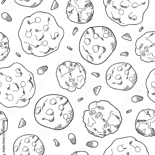 Cookie seamless pattern in hand drawn style. Bakery product for your background. Food vector illustration