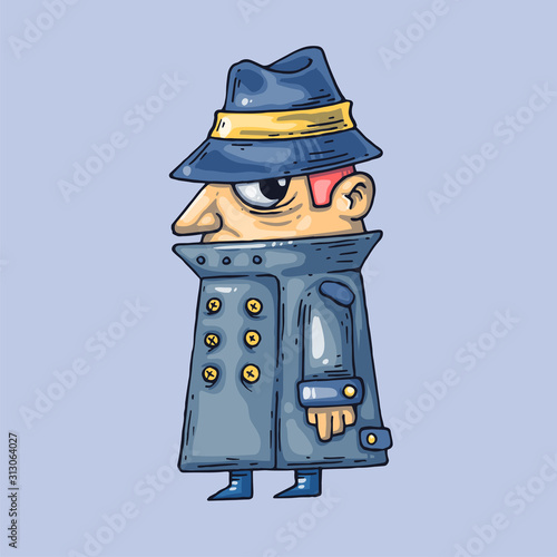 secret agent in a coat. Creative Vector Illustration. Cartoon art for web and print.