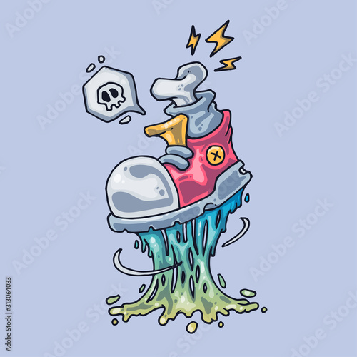 Chewing gum stuck to the sole of a sneaker. Creative Vector Illustration. Cartoon art for web and print.