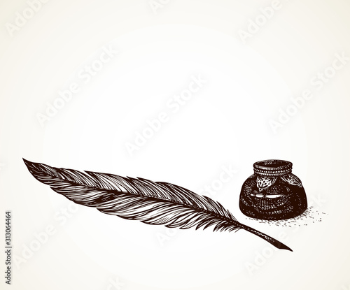 Vector freehand drawing of ancient pen and inkwell