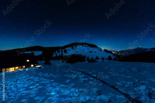 Germany, Bavaria, Allgaeu Alps, winter night scene with old mountain hut © mmphoto
