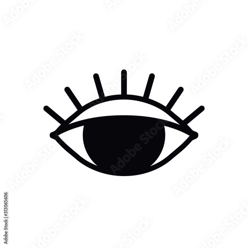 Open eye line icon on white background. Look, see, sight, view sign and symbol. Vector linear graphic element. Optical and search theme in minimal design style. Eye with eyelashes.